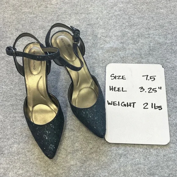 Bandolino Navy Blue Lace Glitter Pointed Toe Ankle Strap Pumps Formal Heels 7.5M - Picture 7 of 8